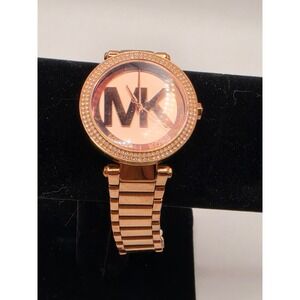 Michael Kors Parker Rose Gold Tone Crystal Bezel Logo Dial Watch MK5865 UNTESTED